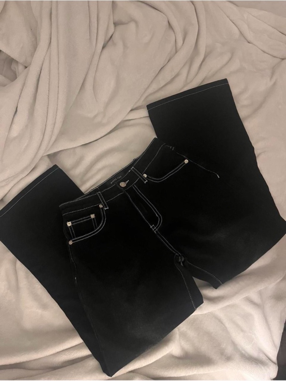White Fox black contrast stitch straight leg jeans
